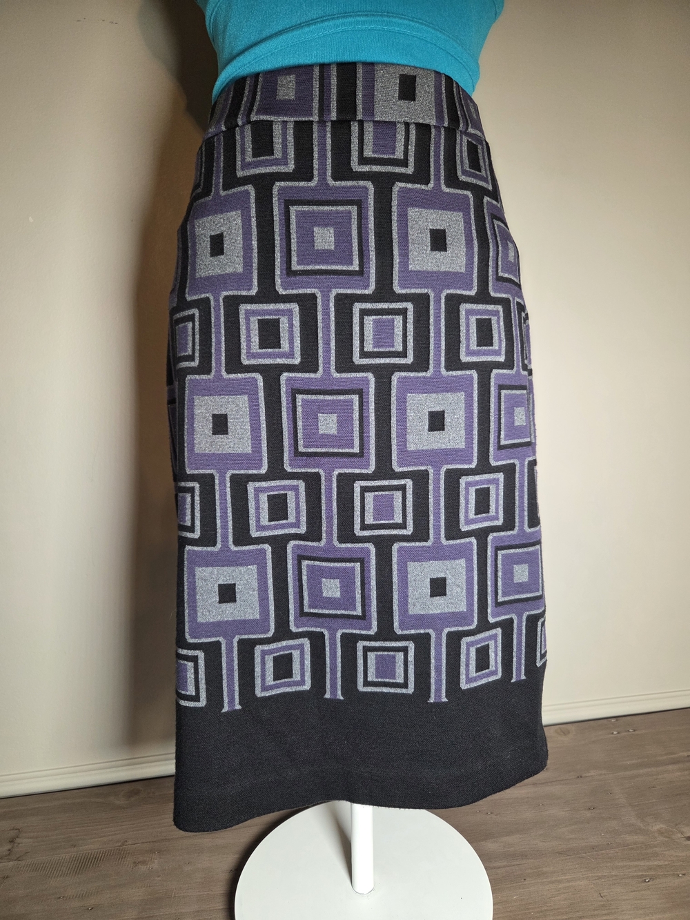 Trisisto Purple & Grey Geometric Square Knit Pencil Skirt - Size S
